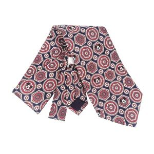 Disney Mickey Mouse Silk Tie Navy Red Geometric Medallion 3.75" x 60.5"